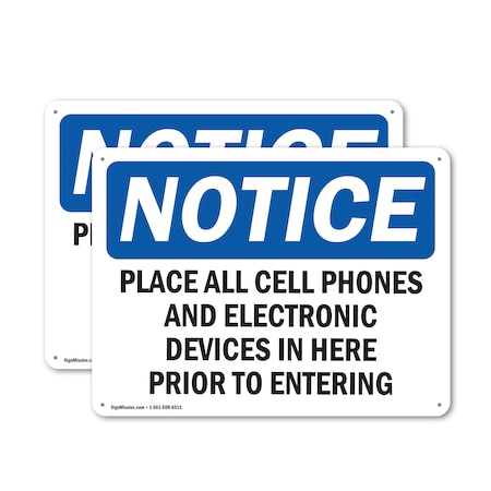 Signmission Place All Cell Phones And Electronic Devices, 10 in W x Rectangle, Aluminum OS-2PACK-NS-A-710-L-17307